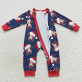 long sleeve Christmas cow zip romper