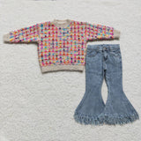 '-knit sweater +tassel jeans girls outfits