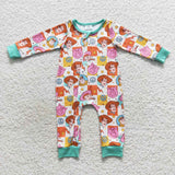 long sleeve cartoon pig green zip sleeper