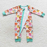 long sleeve cartoon pig green zip sleeper