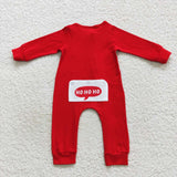 long sleeve embroidered Christmas red cotton boy zip romper