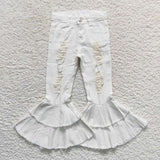 new style white Ripped denim bell bottoms