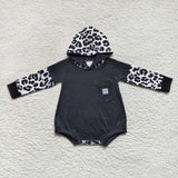 long sleeve leopard black hoodie romper