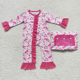 long sleeve cartoon girls pink girls zip romper