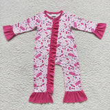 long sleeve cartoon girls pink girls zip romper