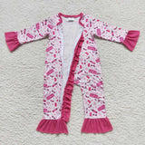 long sleeve cartoon girls pink girls zip romper