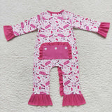 long sleeve cartoon girls pink girls zip romper