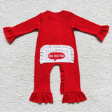 long sleeve embroidered Christmas red cotton girls zip sleeper