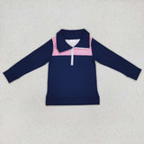 4.5 BT0290-- navy blue and pink cotton and milk silk pullover