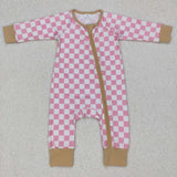 LR0731---Pink checkerboard zip romper