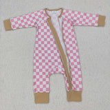 LR0731---Pink checkerboard zip romper