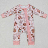LR0630---Christmas milk & cookies pink zip romper
