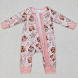 LR0630---Christmas milk & cookies pink zip romper