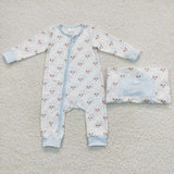 LR0585-- long sleeve Christmas Santa blue zip romper
