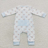 LR0585-- long sleeve Christmas Santa blue zip romper