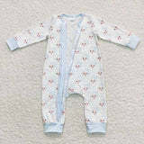 LR0585-- long sleeve Christmas Santa blue zip romper