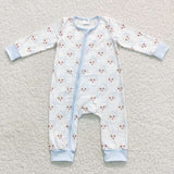 LR0585-- long sleeve Christmas Santa blue zip romper