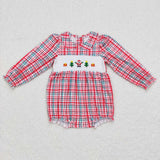 LR0571--Christmas embroidered Santa & tree baby girls bubble