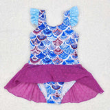 S0154--Fish scale purple One-piece swimsuit