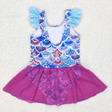 S0154--Fish scale purple One-piece swimsuit