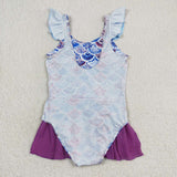 S0154--Fish scale purple One-piece swimsuit