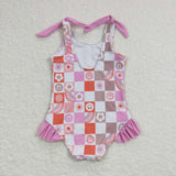 S0150-- smile and floral  One-piece swimsuit