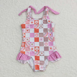 S0150-- smile and floral  One-piece swimsuit