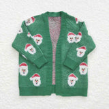 GT0357-- long sleeve Christmas Santa green cardigan