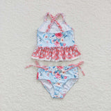 S0159-- flower blue swimsuit