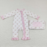 LR0584-- long sleeve Christmas Santa pink zip romper