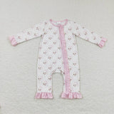 LR0584-- long sleeve Christmas Santa pink zip romper