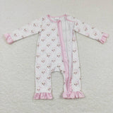 LR0584-- long sleeve Christmas Santa pink zip romper