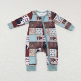 LR0734--western cow zip romper