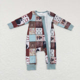 LR0734--western cow zip romper