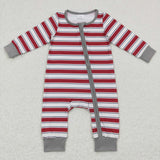 LR0748-- long sleeve red striped romper