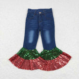 P0113-- new style sequin Denim bell bottoms