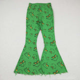 P0323-- Adult Christmas cartoon green Bell-bottom jeans