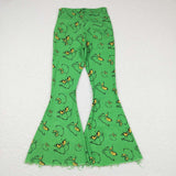 P0323-- Adult Christmas cartoon green Bell-bottom jeans