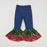 P0113-- new style sequin Denim bell bottoms