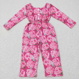 LR0715-- long sleeve pink floral jumpsuit