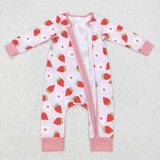 LR0795--long sleeve Strawberry girls zip sleeper