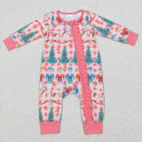 LR0665-- long sleeve Christmas tree cartoon pink zip sleeper