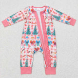 LR0665-- long sleeve Christmas tree cartoon pink zip sleeper