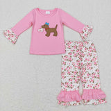 Sibling matching  Valentine's day embroidered dog floral pink clothing