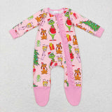 LR0806-- long sleeve Christmas tree cartoon pink zip sleeper