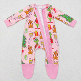 LR0806-- long sleeve Christmas tree cartoon pink zip sleeper