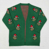 GT0371-- long sleeve Christmas cartoon green cardigan