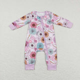 LR0801-- Western floral & shoots pink zip sleeper