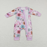 LR0801-- Western floral & shoots pink zip sleeper
