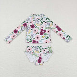 S0180-- long sleeve floral purple swimsuit
